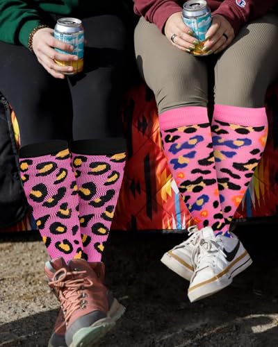 Compression Socks for Women 15-20 mmHg - Pink Leopard Print, Large-X-Large