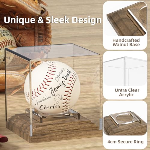 Baseball Display Case with Walnut Wood Base & Acrylic Holder