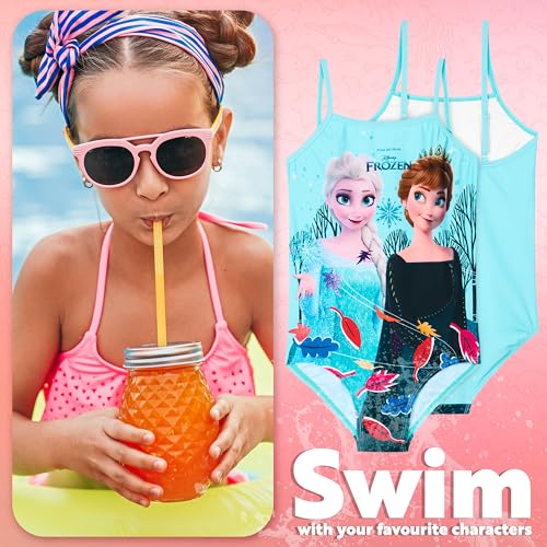 Girls One-Piece Swimsuit Stretchy Bathing Suit - Blue Frozen, 9-10 Years