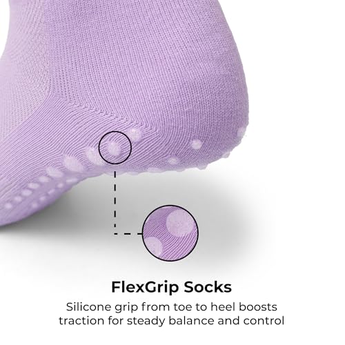 Non-Slip Pilates Ankle Grip Socks for Women - Grey - Size 9-11