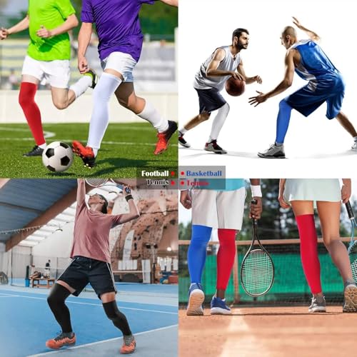 Skylety 4 Pack UV Protection Leg Sleeves for Men Women - Black Blue White Red, Large