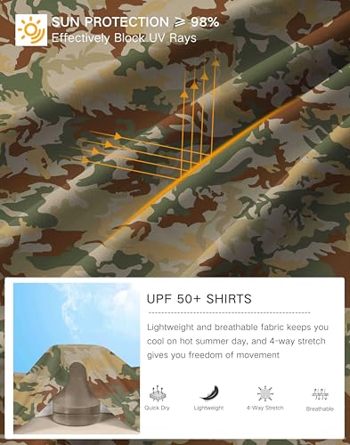 Pudolla Men's UPF 50+ Sun Protection Hoodie Shirt - Large Brown Camo