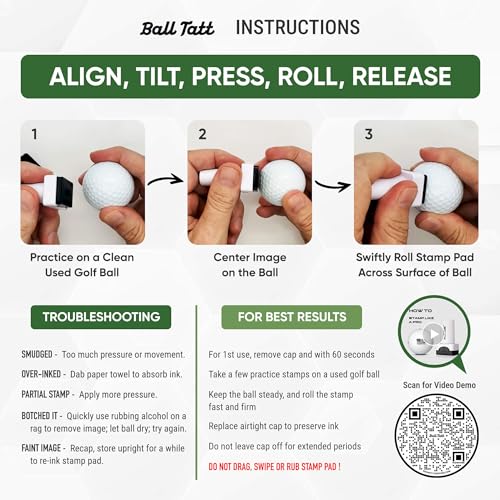 Ball Tatt Self-Inking Golf Ball Stamp - Sugar Skull Design, Waterproof & Reusable