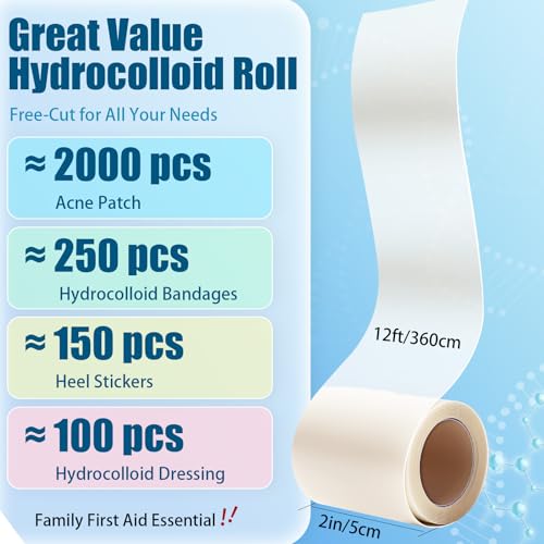 Hydrocolloid Bandages for Wound Care - Medical-Grade Roll, 2in x 12ft - Large