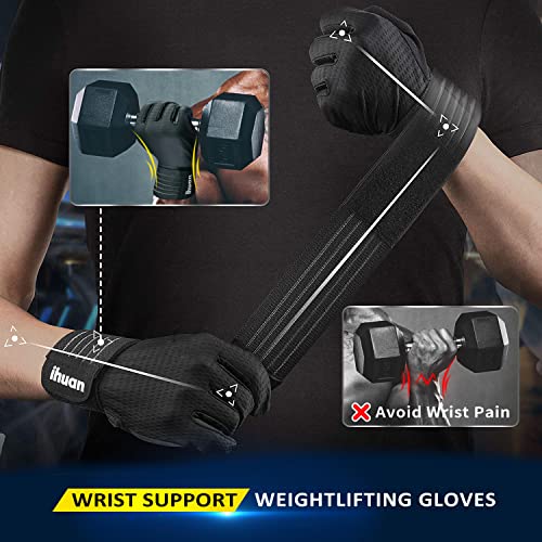 Full Finger Workout Gloves for Men - Weight Lifting, Black, Large