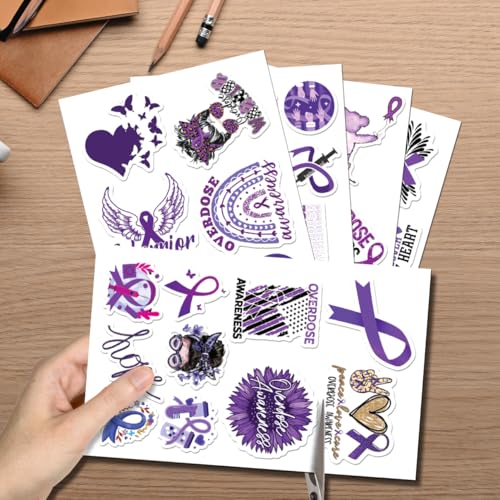 Overdose Awareness Purple Ribbon Stickers Pack Vinyl Inspirational Empowerment Quote Decals 50Pcs Mental Health Endometriosis Support for Laptop Water Bottles Teens Adults