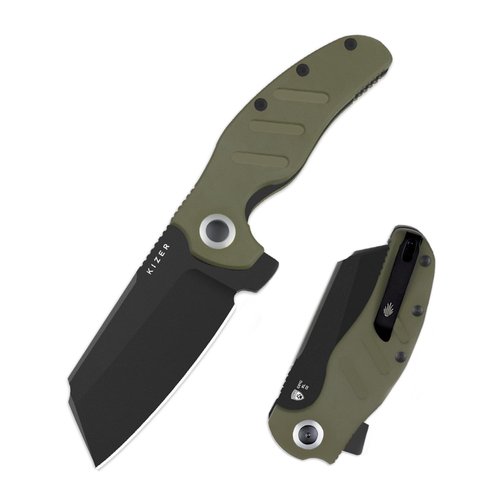 Kizer C01C XL Sheepdog Pocket Knife, 3.9" D2 Sheepsfoot Blade EDC Folding Knife with Green G10 Handle, Liner Lock, Flipper, and Pocket Clip, Camping Survival Knives for Men Women, V5488M1
