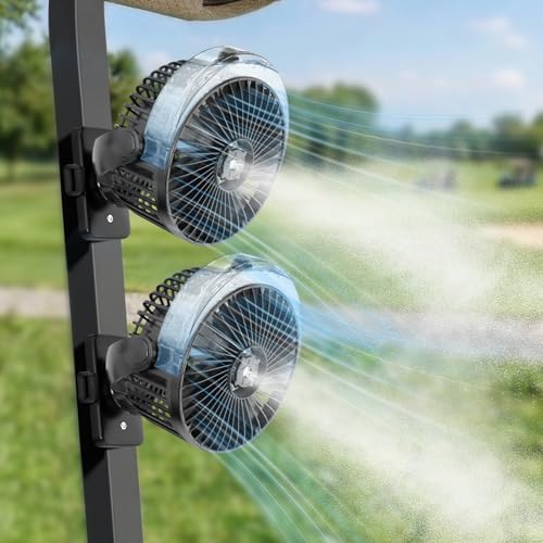 Magnetic Misting Fan for Golf Carts - 2-Pack Black, 12000mAh