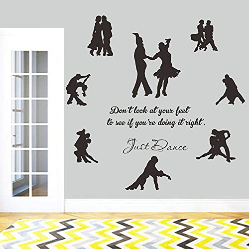 Latin Ballroom Dancers Wall Decal - Removable PVC Sticker with Inspirational Quote - Elegant Dance Wall Art for Studio, Home, or Classroom Decor - Easy to Apply JWH164 (Black)