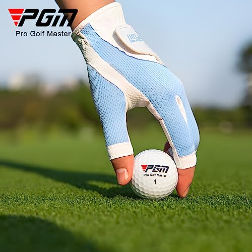 PGM Women's Golf Glove One Pair - White Pink, Open-Finger, Breathable Mesh, Improved Grip, X-Small