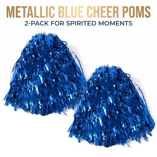 Blue Cheerleading Poms - Set of 2 with Plastic Handles