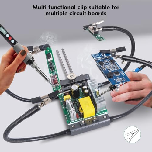 Helping Hands Soldering,HANDSKIT Soldering Helping Hands Stand Holder Adjustable PCB Holder with 4 Flexible Gooseneck Arms Clamp Circuit Board Holder Third Hand Soldering Station Tool with Clips