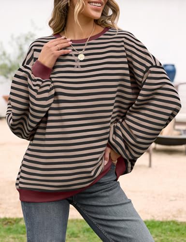 Oversized Striped Crewneck Sweatshirt - Black Coffee Stripe