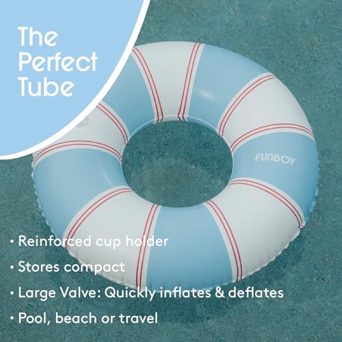 FUNBOY 46" Vintage Blue and Red Stripe Pool Tube Float with Cup Holder