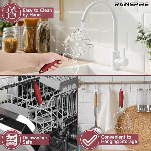 Stainless Steel Potato Masher with Non-Slip Handle - Red