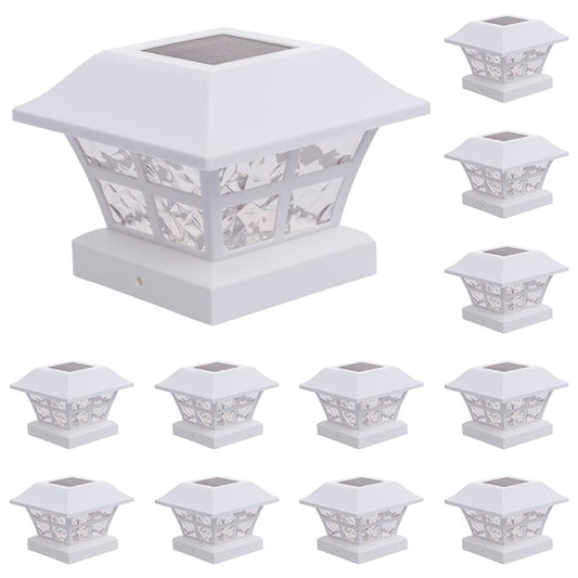 GreenLighting Evolve White Outdoor Post Cap Lights - 4x4/5x5 Post Caps Fits PVC/Vinyl - Waterproof Solar LED - 12 Pack