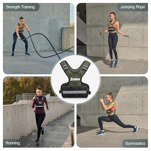 ZELUS Adjustable Green Weighted Vest for Men Women 4-10 lb Workout Gear