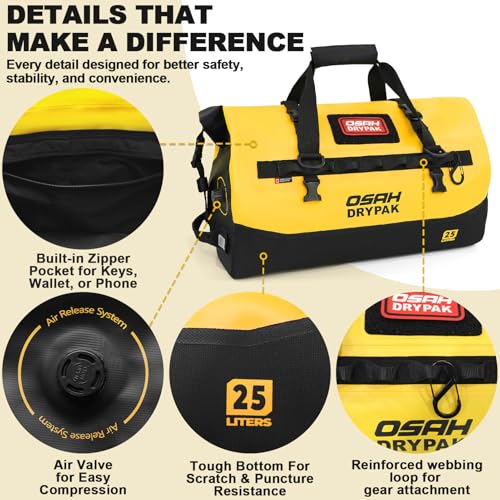 OSAH DRYPAK 25L Yellow Waterproof Duffel Bag – Heavy-Duty Roll-Top Dry Bag
