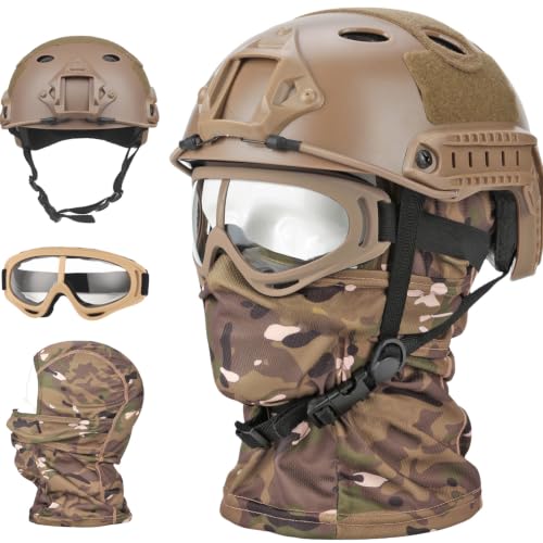 Tactical Airsoft Helmet Set with Goggles & Balaclava - A/PJ-MCTAN