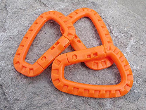 6pcs Lightweight Plastic D-Ring Carabiner Clips - Orange