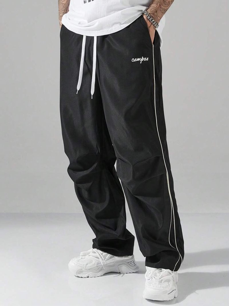 ZAFUL Men's Parachute Sweatpants Y2k Baggy Track Pants Drawstring Wide Leg Casual Trousers Streetwear(1-Black, M)