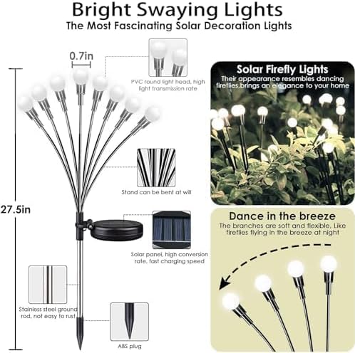 48 LED Solar Halloween Lights - 6 Pack Purple & Orange Firefly String Lights for Outdoor Garden Decor