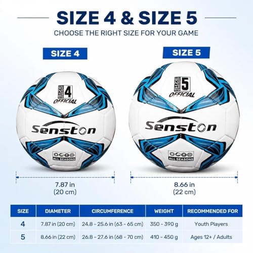 Senston Size 4 Blue Soccer Ball with Pump - Durable PVC Training Football