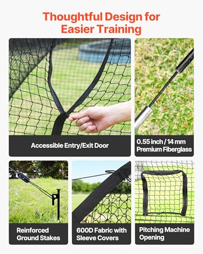 40 FT Portable Baseball Batting Cage - Fiberglass Net & Frame