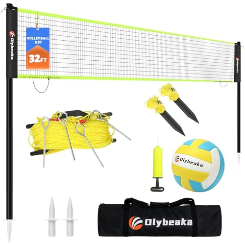 Portable Volleyball Net Set 32FT - Adjustable Height, Carry Bag, Black & Green