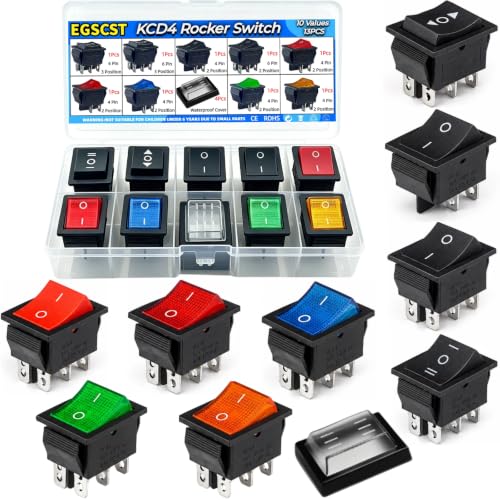 12-Pack Marine Waterproof Rocker Switch Kit with Multi-Color LED & 2/3 Position Options