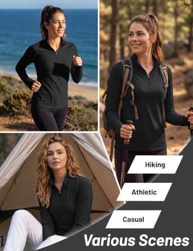 TACVASEN Women's Quarter Zip Fleece Sweatshirt – Black, Medium