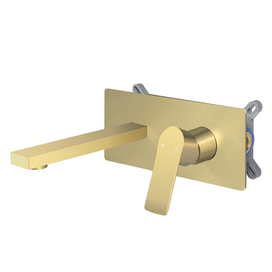 Bathroom Faucet, Wall Mount Single Handle Faucets with Rough-in Valve, Adjustable Water Temperature Brass Bathroom Faucet (Brushed Golden)