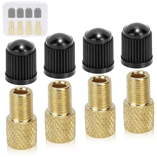 4-Pack Brass Presta to Schrader Valve Adapter Kit with Valve Caps