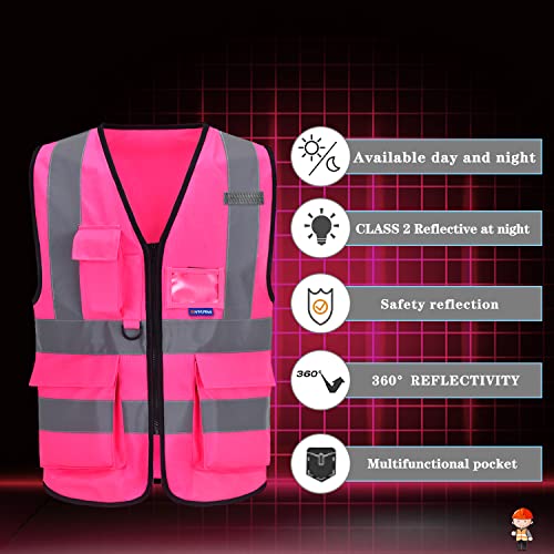 A-SAFETY Pink Safety Vests for Women,Working Safety Vest with Reflective Strips,Medium