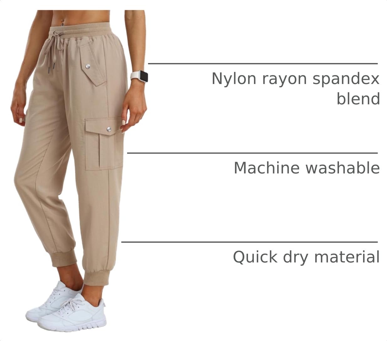 MoFiz Cargo Pants for Women Joggers Lightweight Quick Dry Running Sweatpants Outdoor Athletic Hiking Casual Travel Pant with Pocket Khaki L