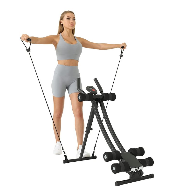 WINBOX AB Workout Equipment, Height Adjustable Ab Machine for Abdominal Exercise and Strength Training, Home Gym Machine With Resistance Bands（Grey）