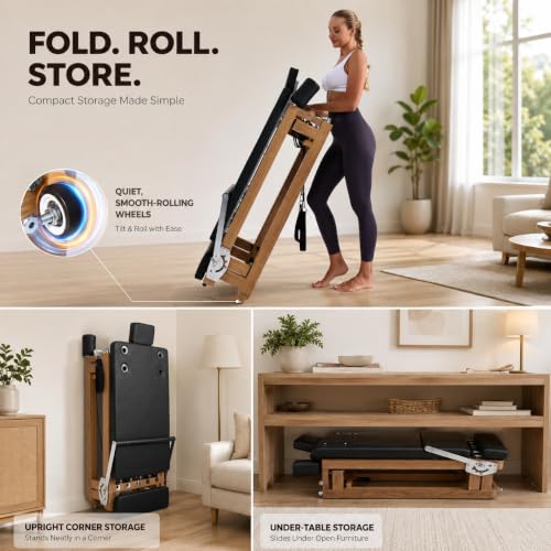 Foldable Pilates Reformer with Jumpboard – 88x11x21.3 Inches