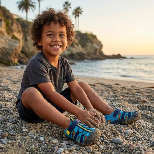STQ KIDS Wide Toe Box Toddler Water Shoes - Malibu Blue, Quick Dry Summer Beach Sandals, 8 Wide