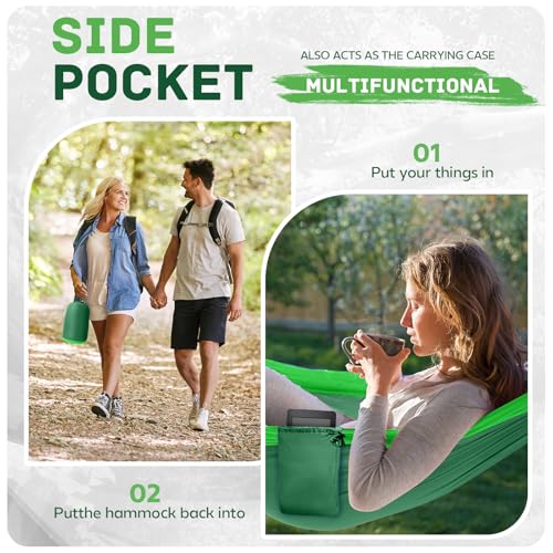 PUPTILY Green Camping Hammock with Tree Straps - Lightweight Portable Nylon Outdoor Swing, Double or Single, Orange