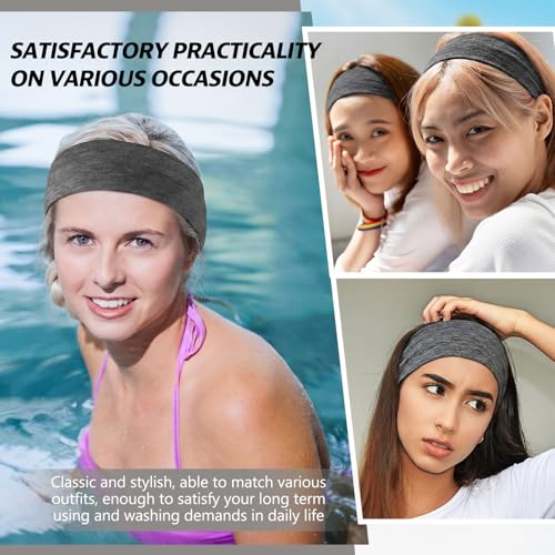 12 Pack Elastic Sport Headbands for Women - Dark Gray Sweatbands