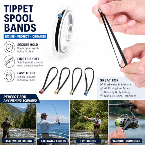 4-Piece Fishing Line Keeper Set - Elastic Fabric Tippet Rings Holder