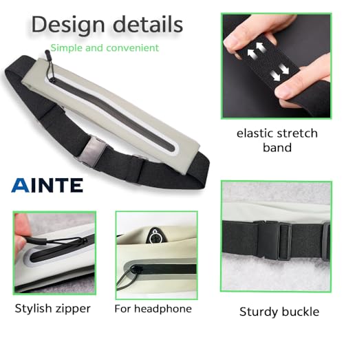 Slim Running Belt Fanny Pack - Water-Resistant Phone Holder - Grey