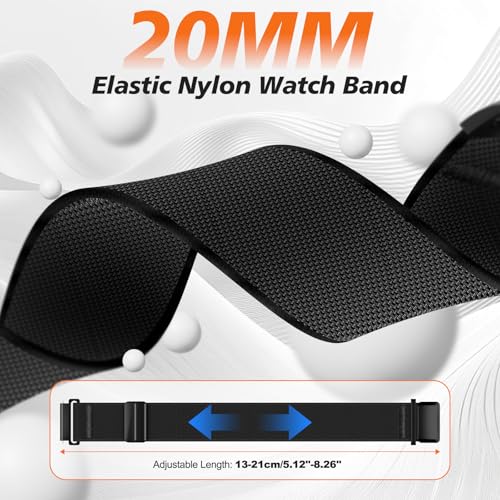 Stretchy Nylon Band for Garmin Venu 3/2 & Amazfit Bip - Black 20mm