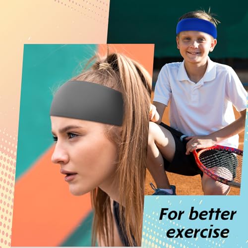 Sports Headbands for Kids - Moisture Wicking Sweatbands, 5 Pcs - Black, White, Gray & Blue