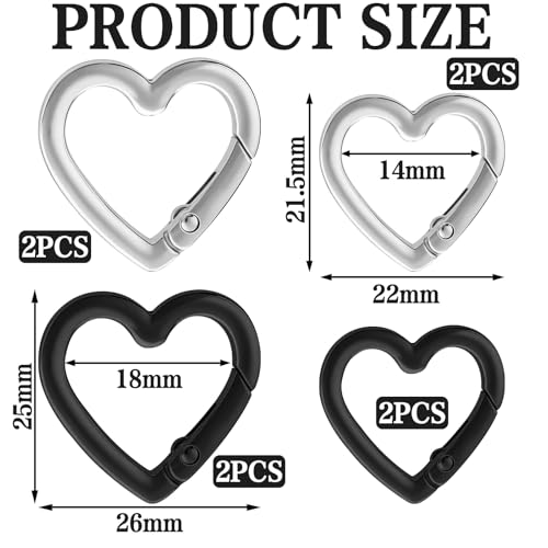 8-Piece Heart Shaped Carabiner Keychain Clip Set - Durable Spring Snap Hook
