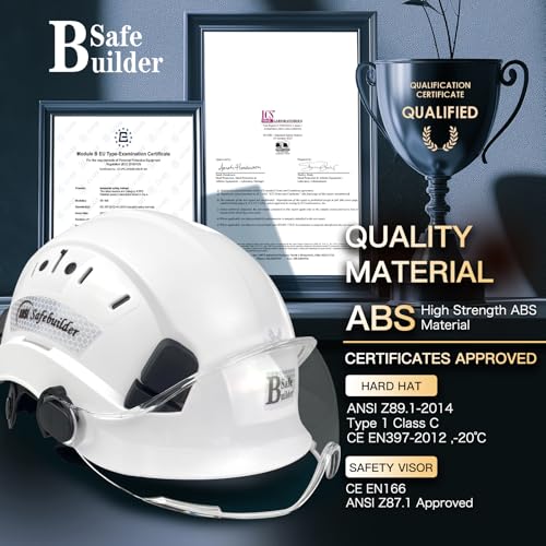 Construction Safety Helmet with Visor ABS Hard Hat Adjustable Ventilation Hardhats Industrial Work Head Protection for Men Certified ANSI/ISEA Z89.1