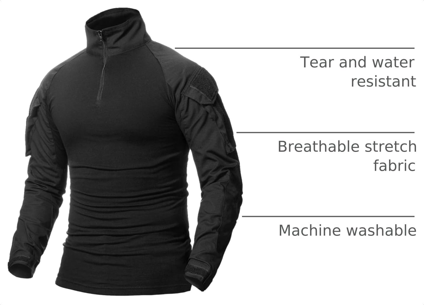 CARWORNIC Men's Tactical Combat Shirt, 1/4 Zipper Long Sleeve Camo Army Military T Shirt