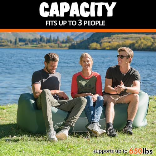 AlphaBeing Military Green Inflatable Lounger Chair - Air Sofa Hammock for Camping & Outdoor Travel