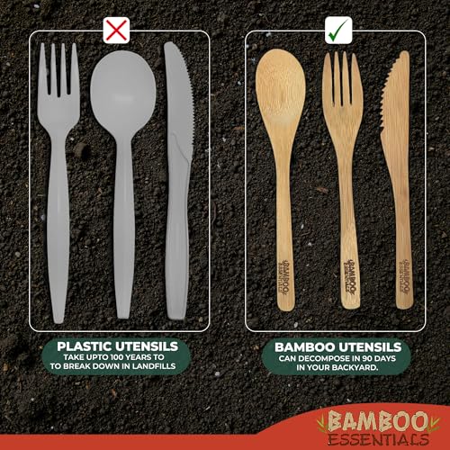 Bamboo Travel Utensil Set with Case - Fork, Spoon, Knife & Straw - Sunset Red