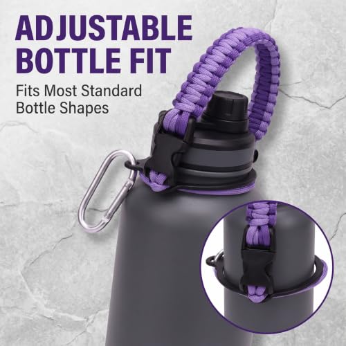 Water Bottle Handle Strap with Carabiner - Purple Paracord Lanyard